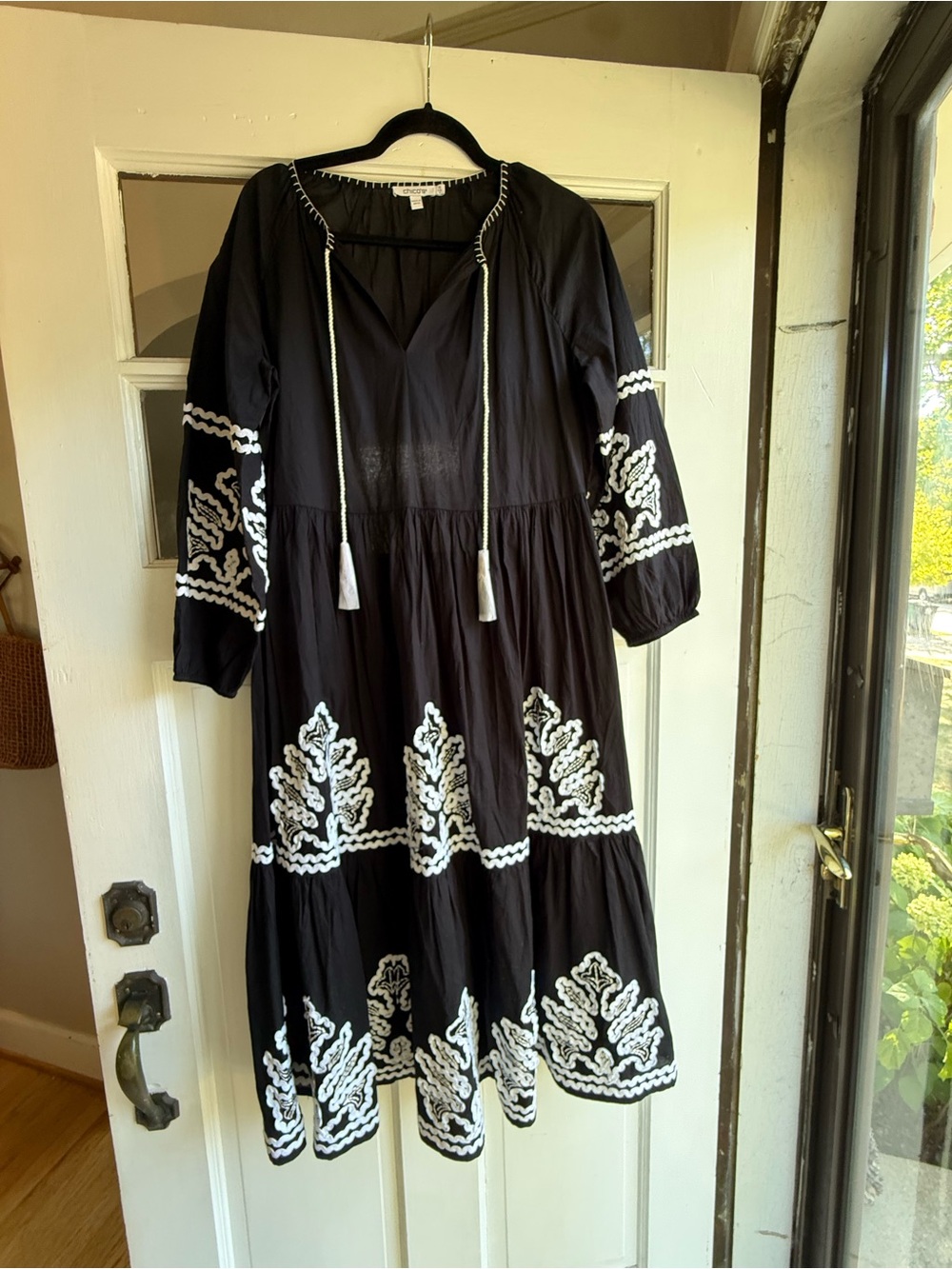 Chico's Black Midi Dress with White Embroidery